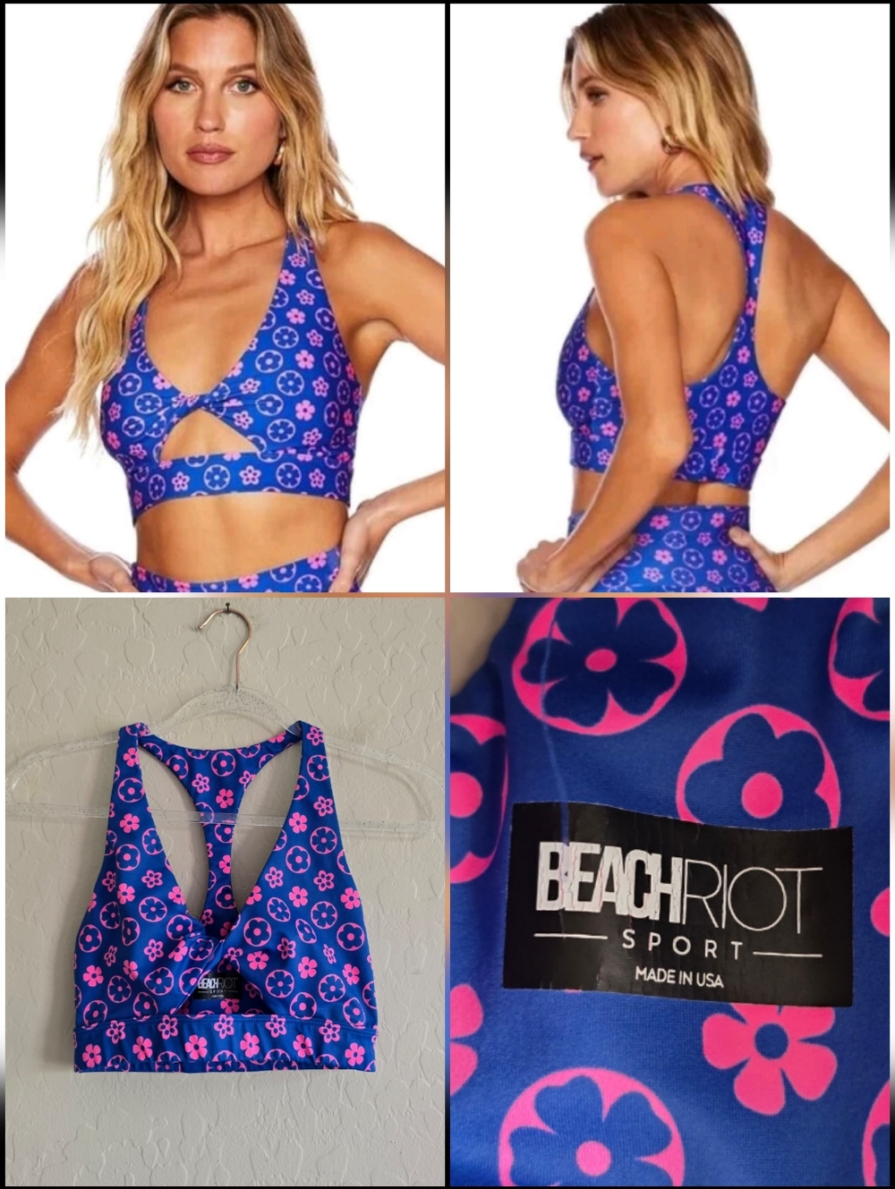 Beach Riot Sports Bra Wavy Floral Double Knotted No Size